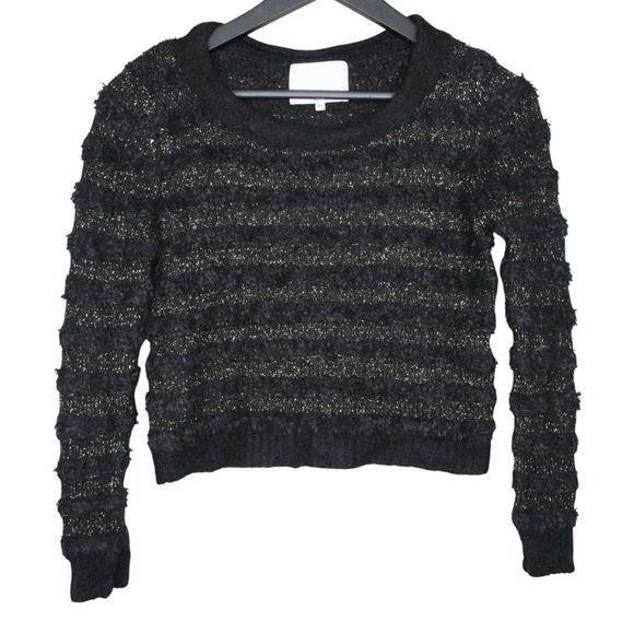 3.1 Phillip Lim Sweater Womens XS Black Metallic Gold Wool Mohair Blend Striped - Picture 1 of 6